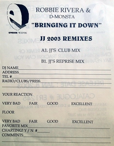 Robbie Rivera - Bringing It Down (The JJ 2003 Remixes) (2003) - Image 2