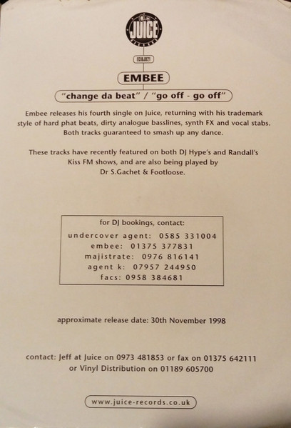 Embee - Change Da Beat / Go Off - Go Off (1998)