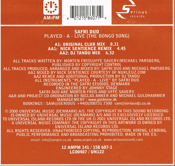 Safri Duo - Played - A - Live (The Bongo Song) (2001) - Image 2