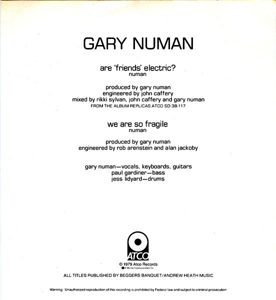 Tubeway Army - Are 'Friends' Electric? (1979) - Image 3